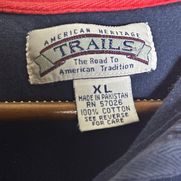 American Heritage Trail VTG 90s Polo Shirt Short Sleeve Men XL Striped Red Blue - Picture 6 of 10